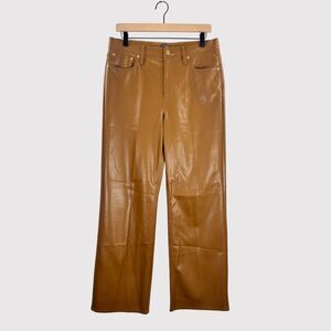J.CREW Womens Pants Brown Faux Leather Slim Wide Leg High Rise Zip Fly 29 Tall